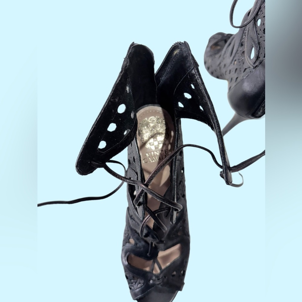 Vince Camuto Black Leather Lace-Up Cut-Out Stiletto Heels 8.5 | Jillie S… - Picture 6 of 8